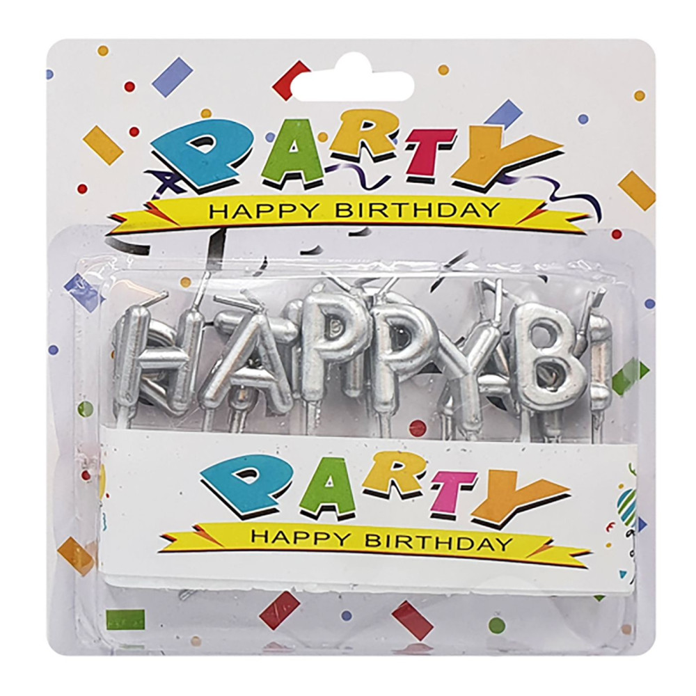 Κεριά Happy Birthday Ασημί